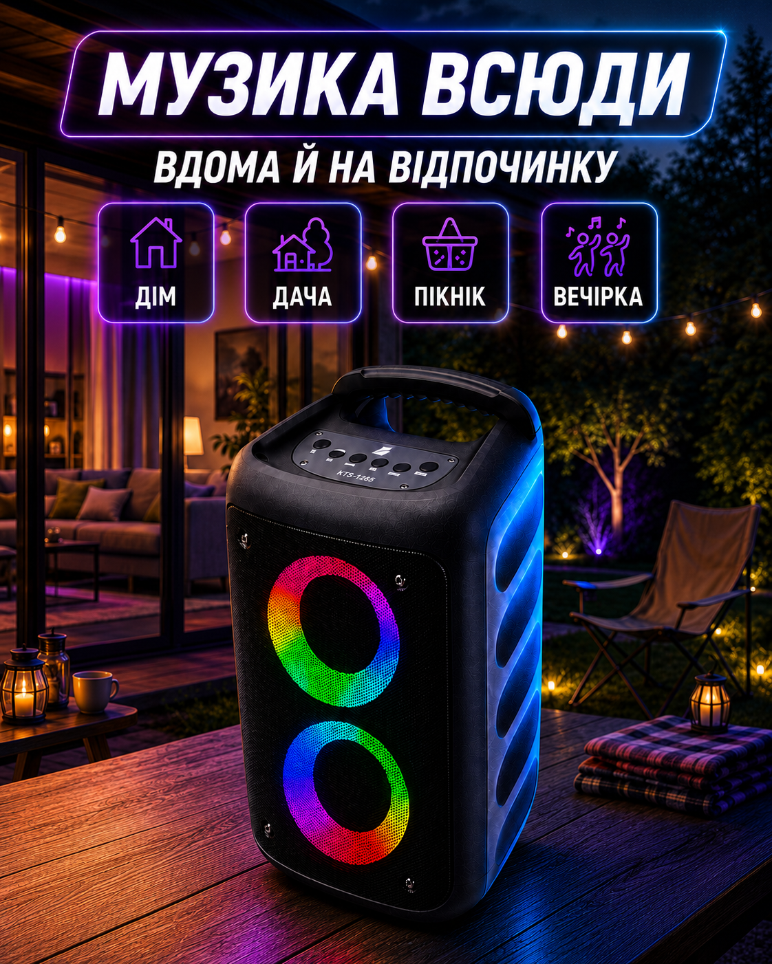 портативна колонка KTS-1265 для дому та відпочинку