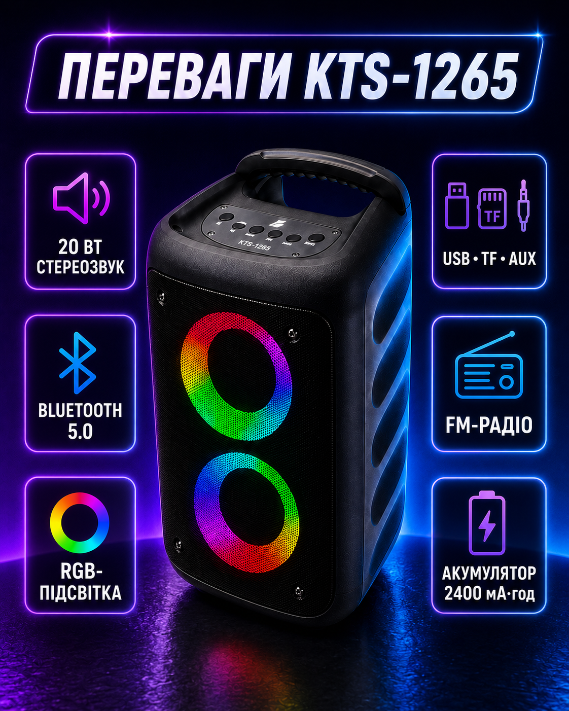 переваги портативної колонки KTS-1265