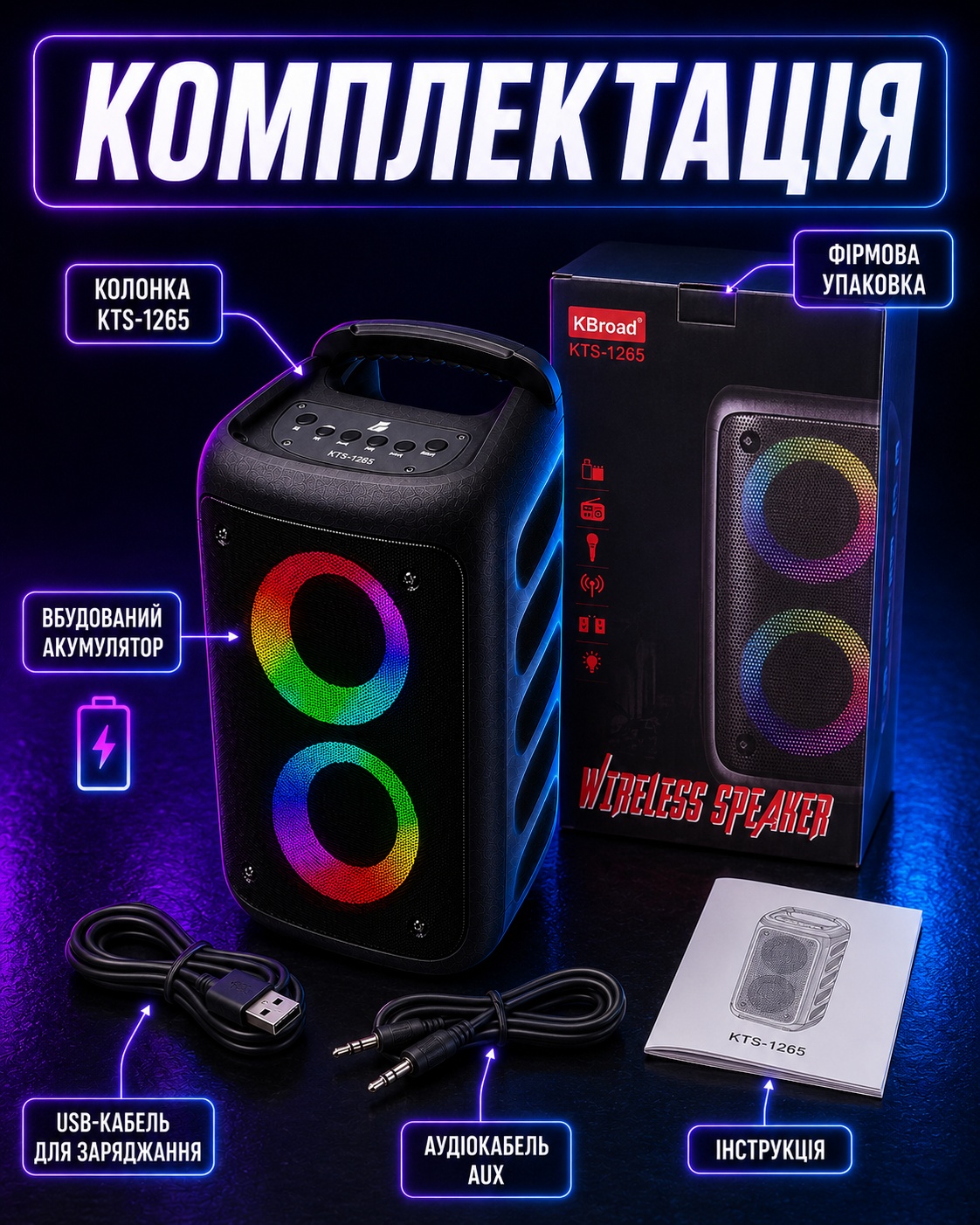 комплектація портативної колонки KTS-1265