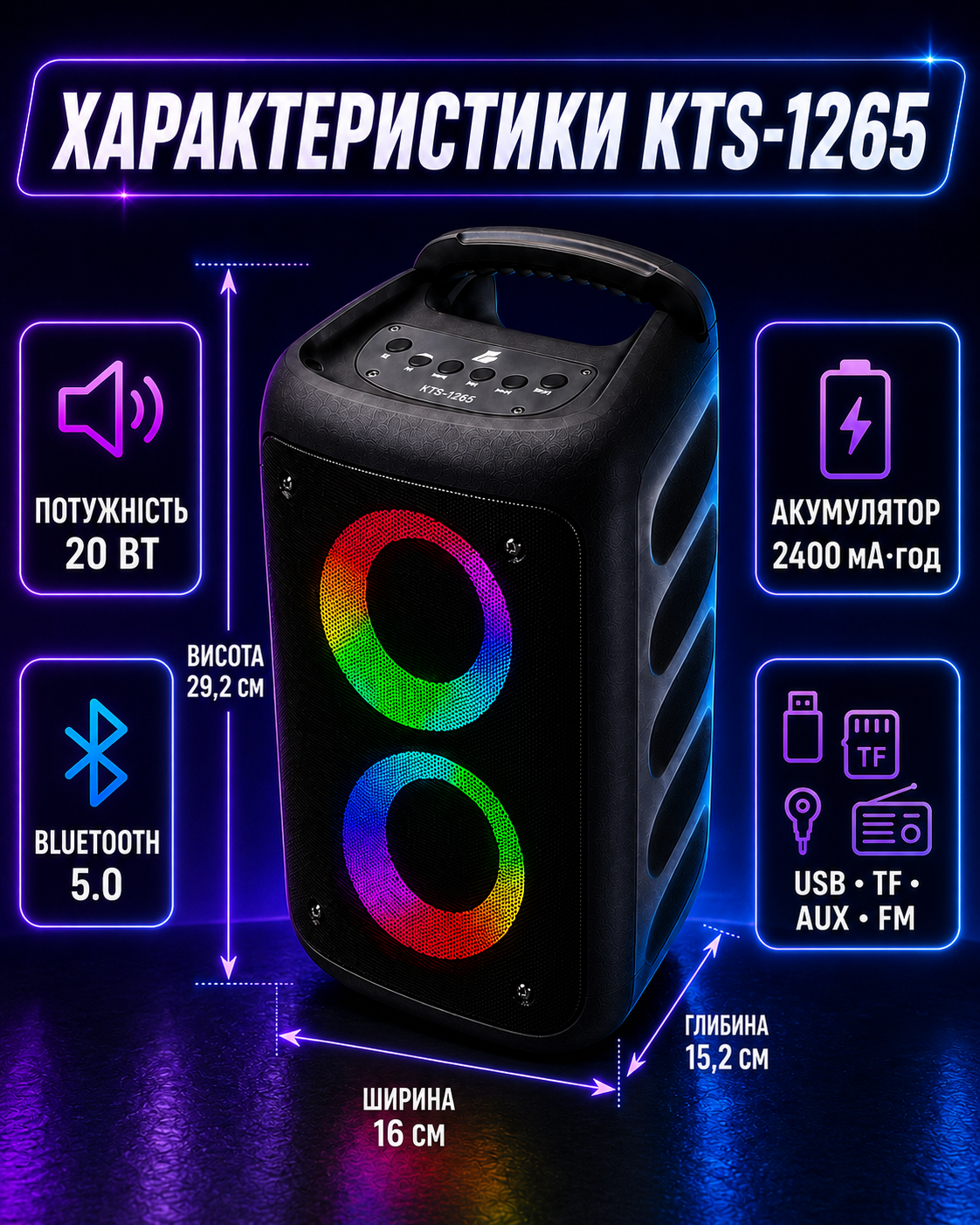 характеристики портативної колонки KTS-1265